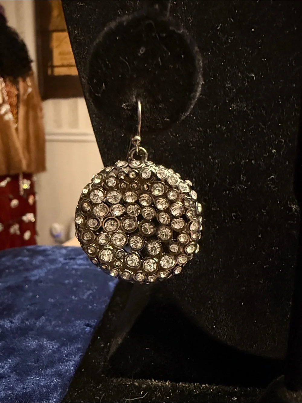 Vintage 1980s darkened Silvertone clear rhinestone pave pierced earrings